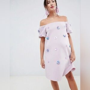 ASOS Maternity Lavender Puff Bardot Sleeve Swing Dress